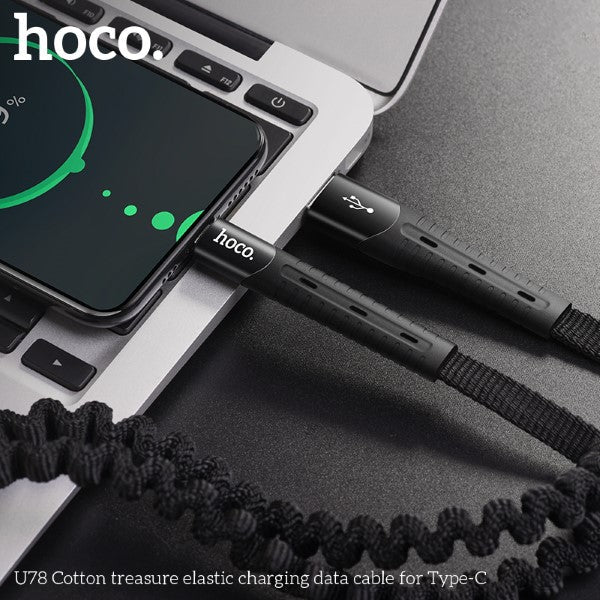Hoco U78 Cotton USB-A to Type-C 3A Charging Cable (Black)