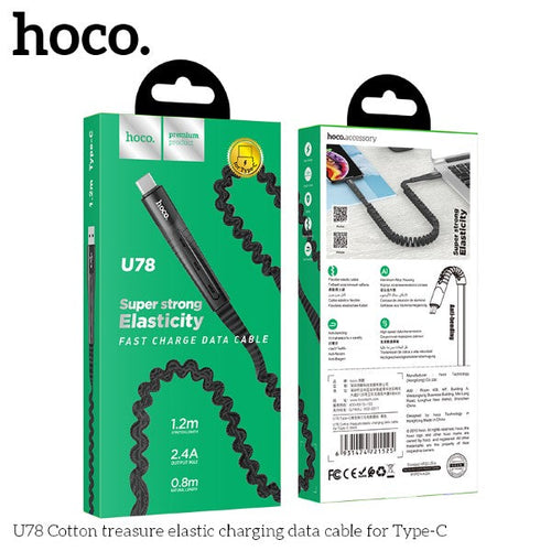 Hoco U78 Cotton USB-A to Type-C 3A Charging Cable (Black)