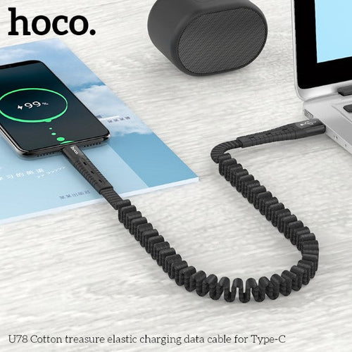 Hoco U78 Cotton USB-A to Type-C 3A Charging Cable (Black)