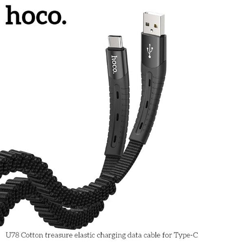 Hoco U78 Cotton USB-A to Type-C 3A Charging Cable (Black)