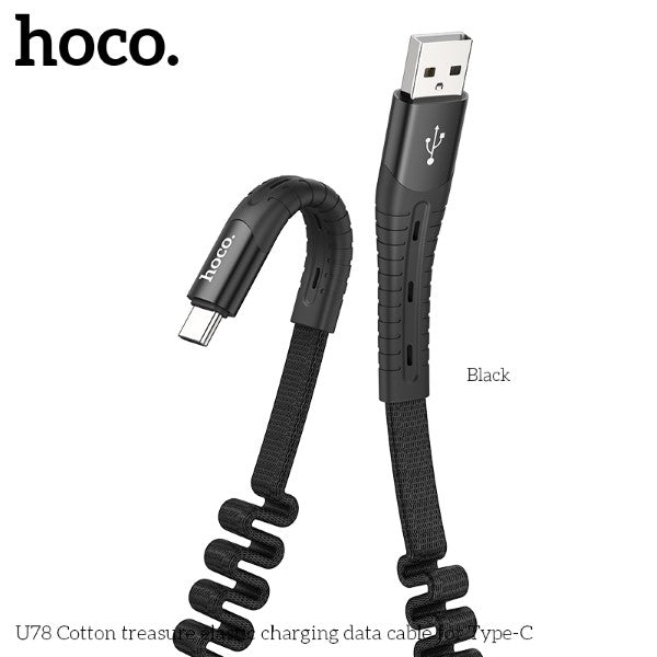 Hoco U78 Cotton USB-A to Type-C 3A Charging Cable (Black)