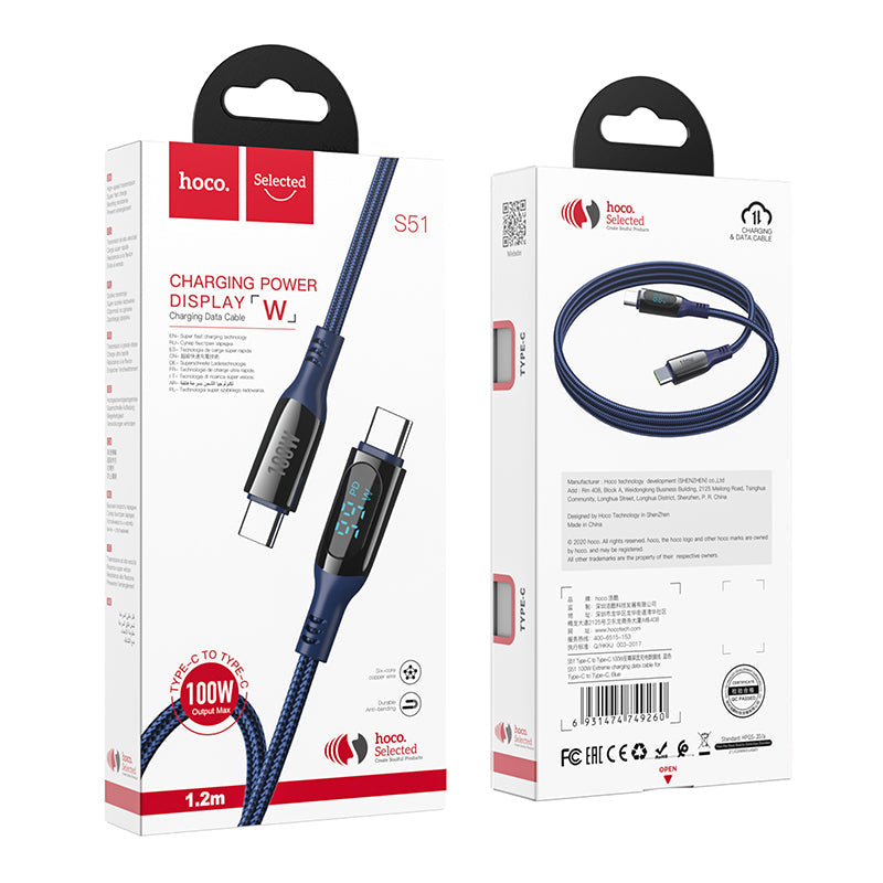 Hoco S51 100W Extreme Type-C to Type-C Cable Black