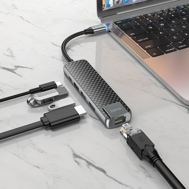 Hoco HB23 Easy view Type-C multifunction adapter(HDMI+USB3.0+USB2.0+RJ45+PD