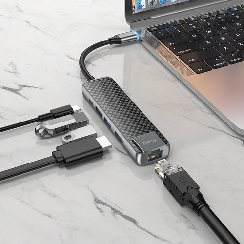 Hoco HB23 Easy view Type-C multifunction adapter(HDMI+USB3.0+USB2.0+RJ45+PD