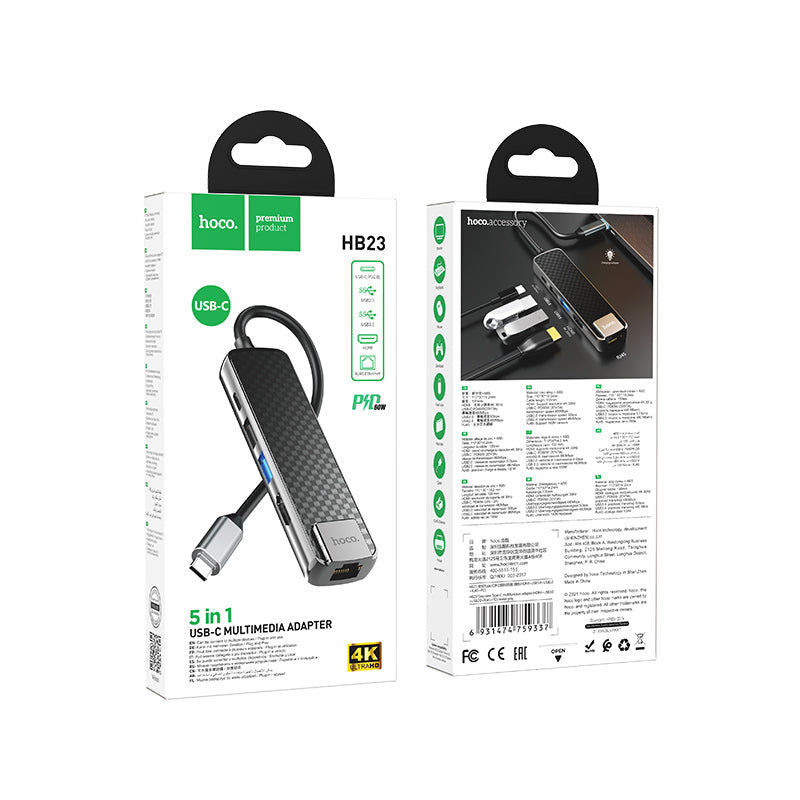 Hoco HB23 Easy view Type-C multifunction adapter(HDMI+USB3.0+USB2.0+RJ45+PD