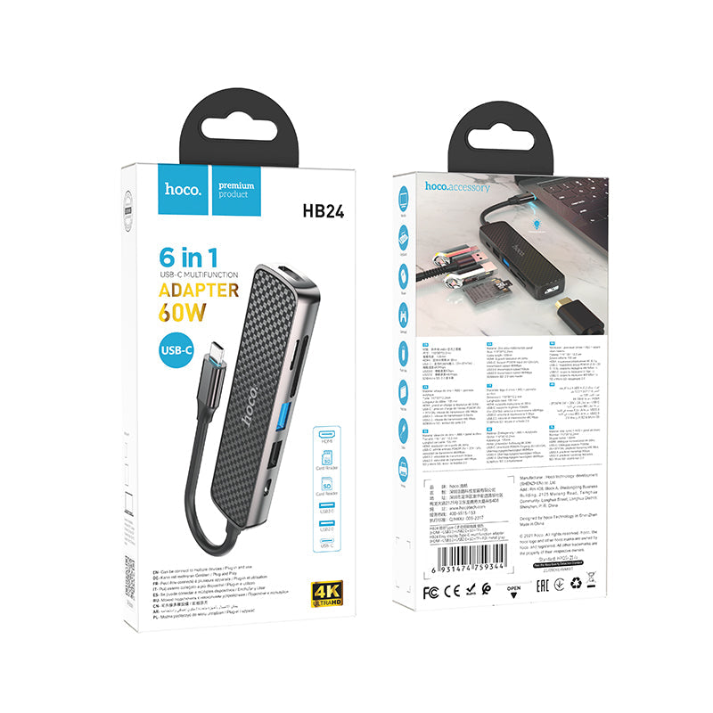 Hoco HB24 Easy display Type-C multifunction adapter(HDMI+USB3.0+USB2.0+SD+TF+PD)