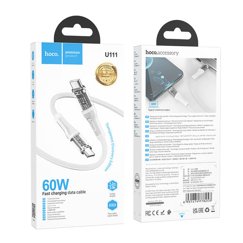 Hoco U111 Transparent Discovery Edition 60W Charging Data Cable Type-C to C