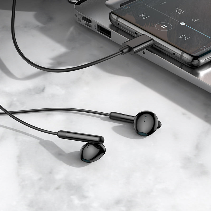 Hoco M93 Type-C Joy Wire-Controlled Digital Earphones with Microphone (Black)