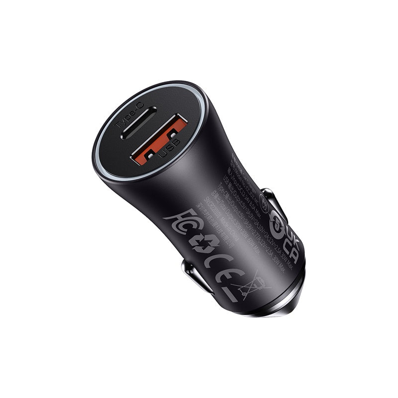 Baseus 60W Dual Port Fast Charging Car Charger U+C D.Grey