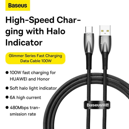 Baseus Glimmer Series Fast Charging USB to C 100W 1m Black