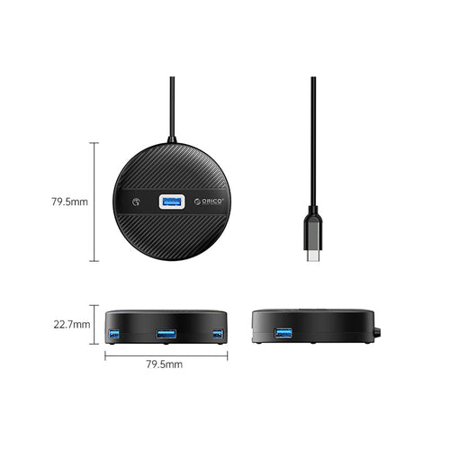 Orico YS1-C2-18-BK-BP 4-Port USB Hub 1.8m (Black)