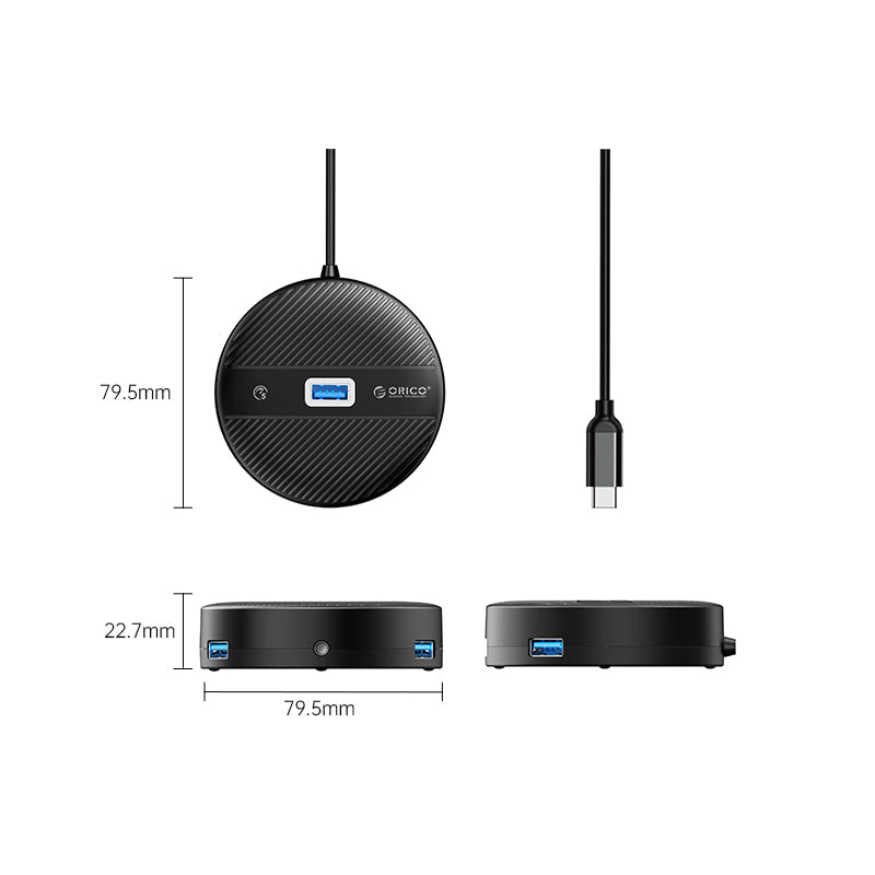 Orico YS4-C3-18-BK-BP 4-Port USB Hub wih Audio/Mic Port 1.8m (Black)
