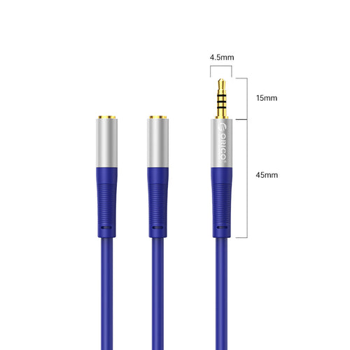 ORICO AX2-10-BL-BP 3.5mm Headphone Splitter Mic Cable 1M (Blue)