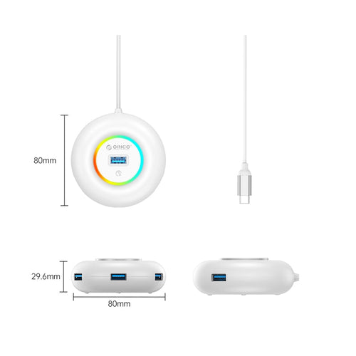 Orico YXR2-C3-10-WH-BP RGB 4-Port USB Hub 1m (White)