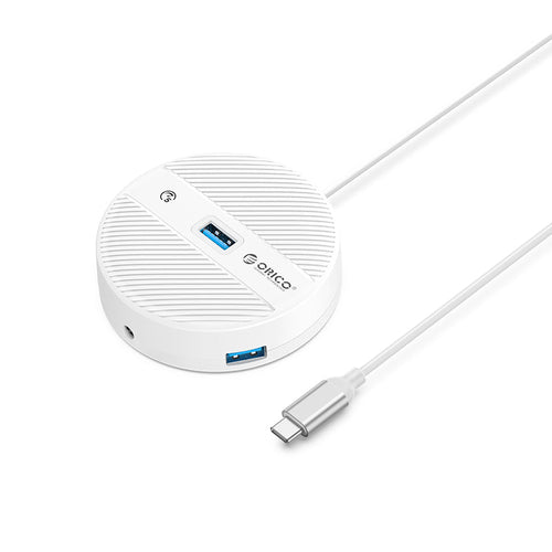 Orico YS4-C3-03-WH-BP 4-Port USB Hub with Audio/Mic Port 0.3m (White)