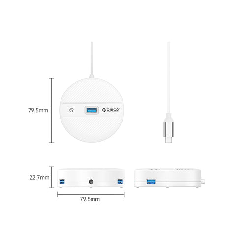 Orico YS4-C3-03-WH-BP 4-Port USB Hub with Audio/Mic Port 0.3m (White)