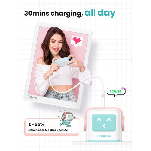 Ugreen CD361 Nexode RG 65W PD GaN Fast Charger (2C1A) - Pink