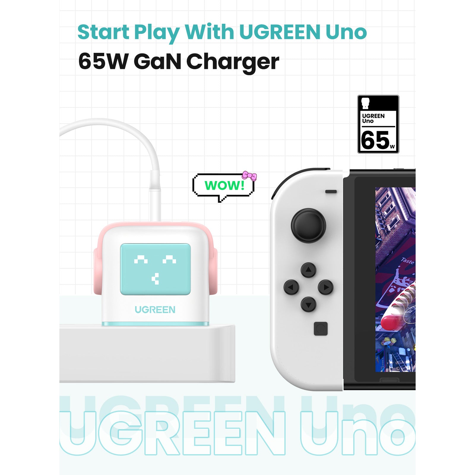 Ugreen CD361 Nexode RG 65W PD GaN Fast Charger (2C1A) - Pink