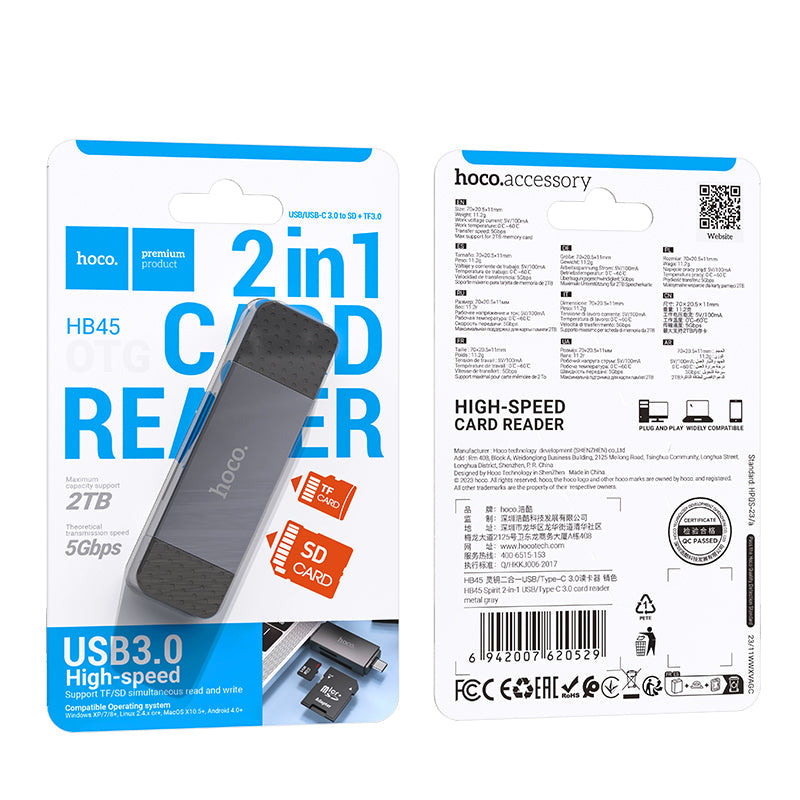 Hoco HB45 Spirit 2-in-1 USB/Type-C 3.0 Card Reader