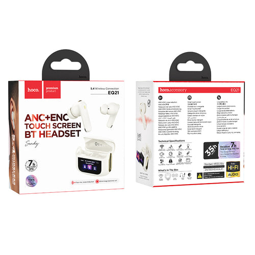 Hoco EQ21 Sandy TWS ANC+ENC with Touch Screen (White)