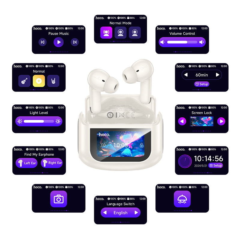 Hoco EQ21 Sandy TWS ANC+ENC with Touch Screen (White)