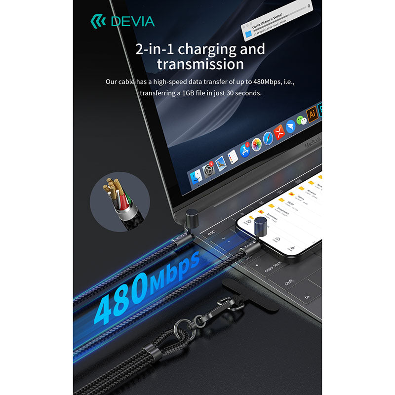 Devia EC657 Extreme Speed Series C To C PD 60W Woven Fast Cable Adjustable Lanyard (1.6M) Purple