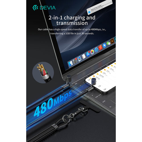 Devia EC657 Extreme Speed Series C To C PD 60W Woven Fast Cable Adjustable Lanyard (1.6M) Purple