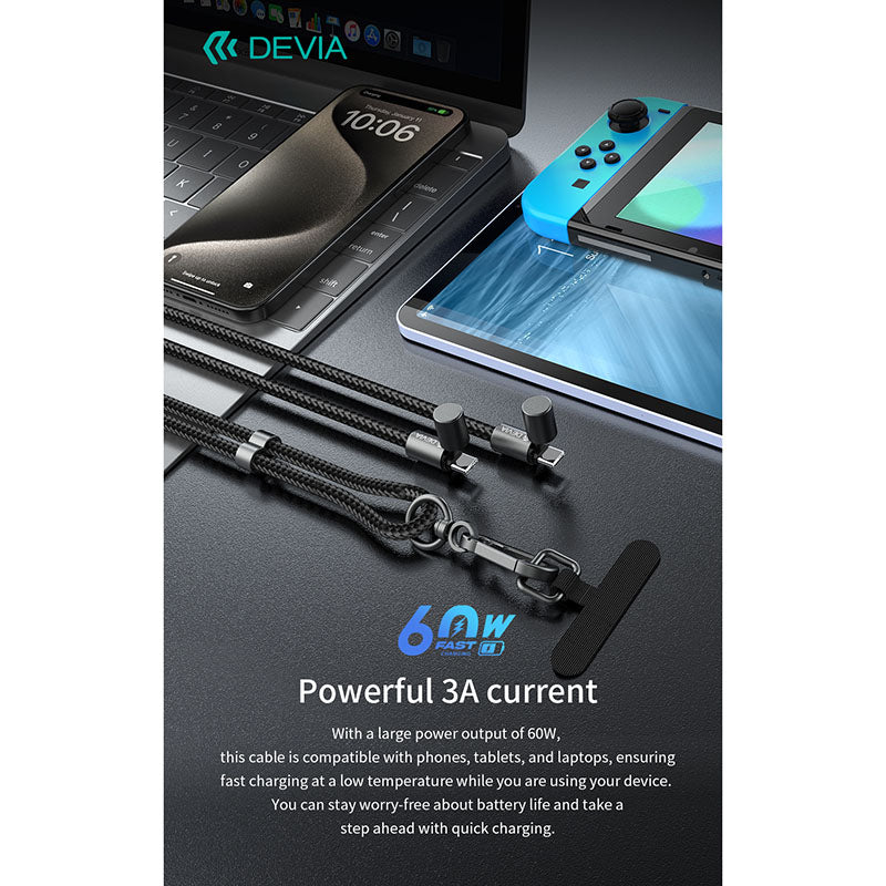 Devia EC657 Extreme Speed Series C To C PD 60W Woven Fast Cable Adjustable Lanyard (1.6M) Purple