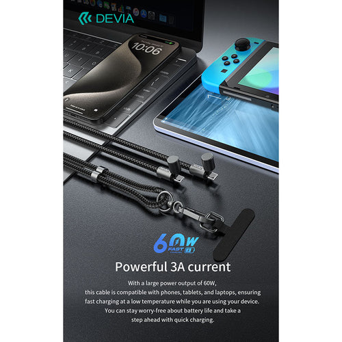 Devia EC657 Extreme Speed Series C To C PD 60W Woven Fast Cable Adjustable Lanyard (1.6M) Purple