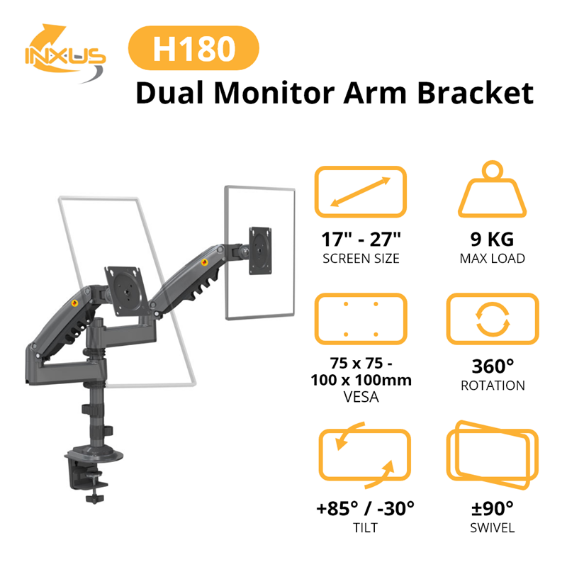 Northbayou H180 Dual Monitor Arm (White)