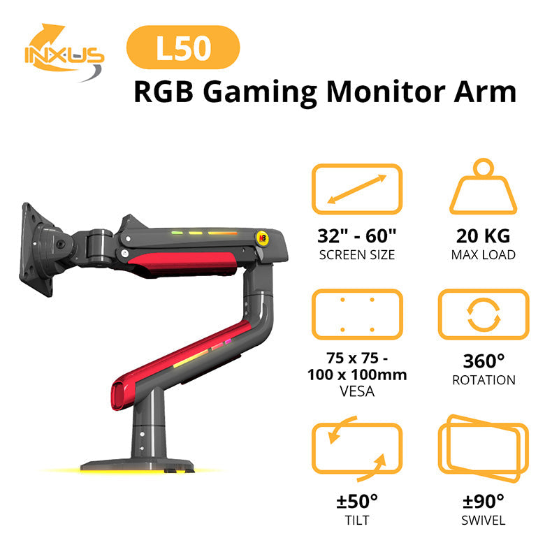 Northbayou L50 Gaming Monitor Arm Red with RGB