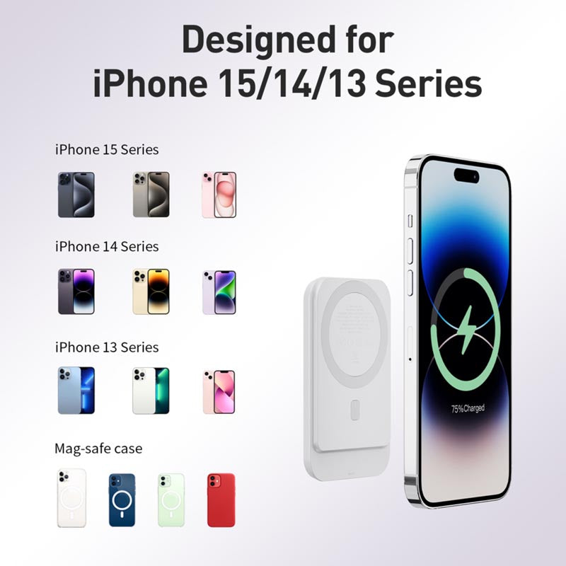 IWalk PowerGrip Slim 5000mAh Magnetic Wireless PowerBank for iPhone White