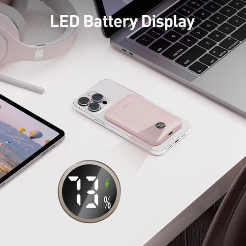 IWalk PowerGrip Slim 5000mAh Magnetic Wireless PowerBank for iPhone Pink