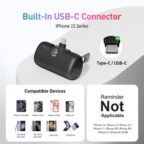 IWalk LinkPod Style 5000mAh Type C Power Bank with Foldable Stand (Black)