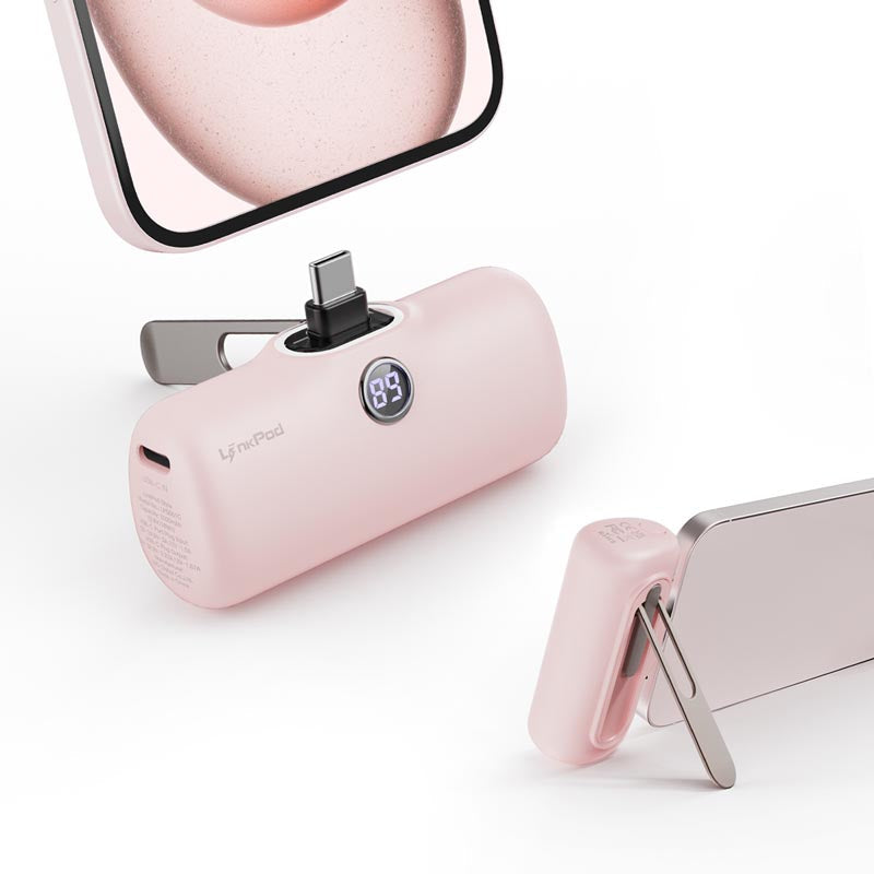 IWalk LinkPod Style 5000mAh Type C Power Bank with Foldable Stand (Pink)