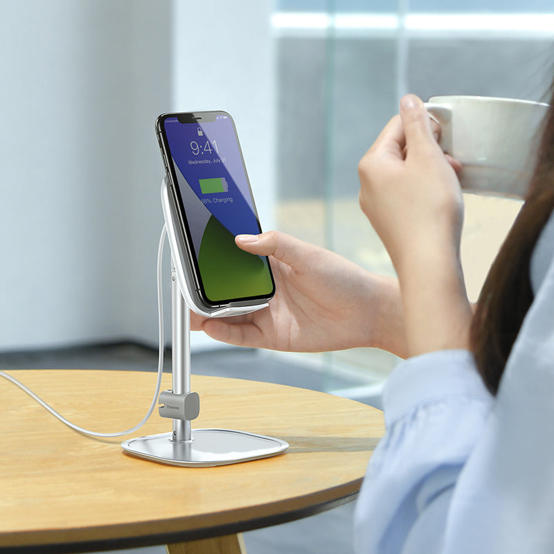Baseus SUWY-D0S Literary Youth Desktop Bracket (Telescopic + Wireless Charging) Silver