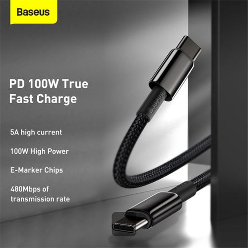 Baseus Tungsten Gold Type C to Type C 100W 1m Fast Charging Data Cable (Black)