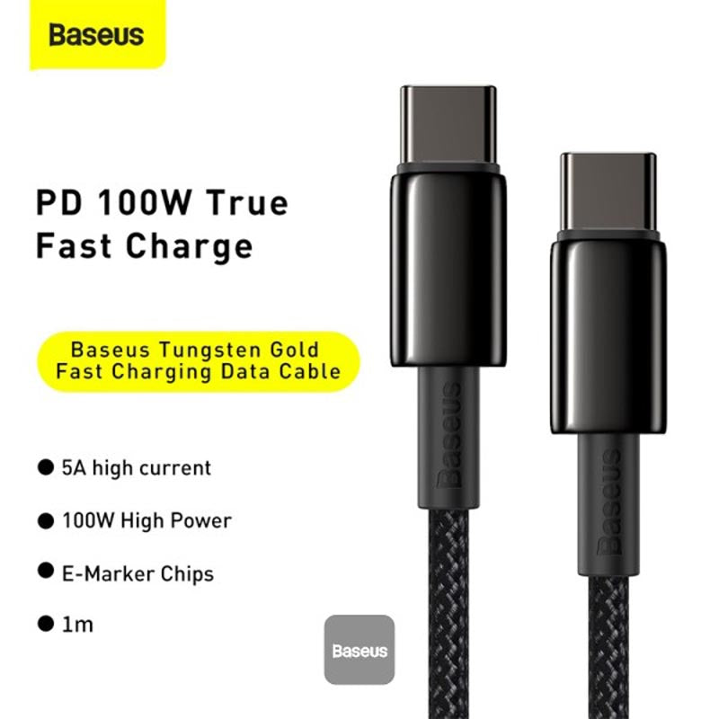 Baseus Tungsten Gold Type C to Type C 100W 1m Fast Charging Data Cable (Black)
