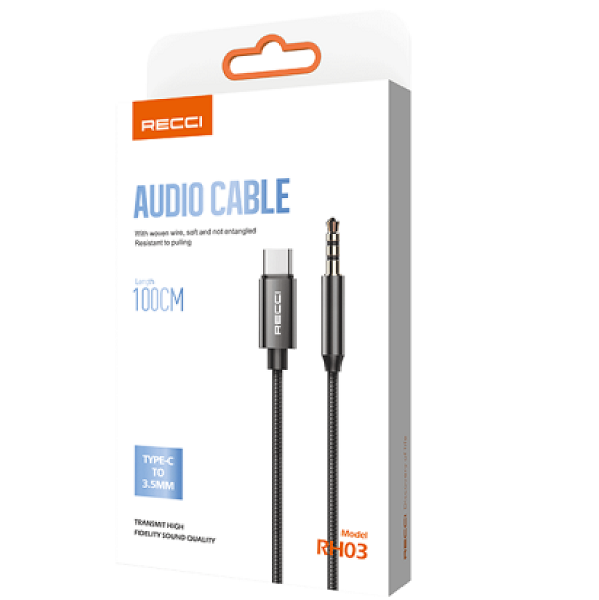 Recci RH03 Type C to 3.5mm Aux Audio Cable 1M Black