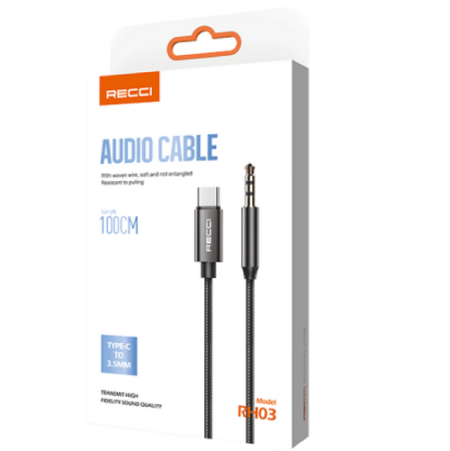 Recci RH03 Type C to 3.5mm Aux Audio Cable 1M Black