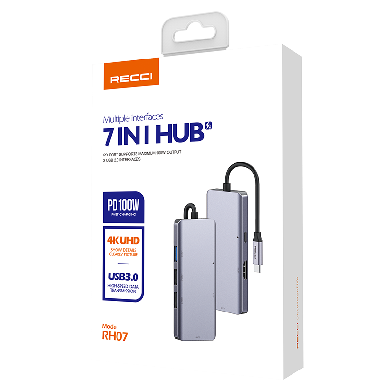 Recci RH07 7in1 Hub PD 100W Multifunction Docking Station