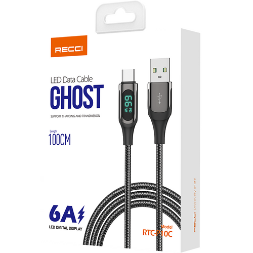 Recci RTC-P10C USB A to Type C 6A Fast Charging Cable 1M Black