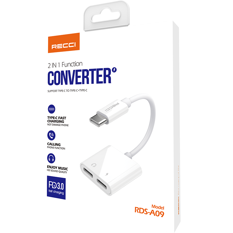 Recci RDS-A09 2in1 Converter Type C PD3.0 Fast Charging