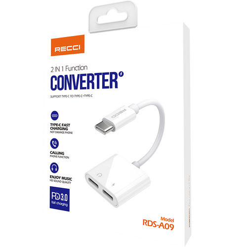Recci RDS-A09 2in1 Converter Type C PD3.0 Fast Charging