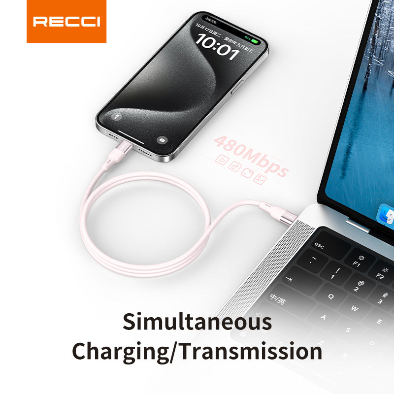 Recci RS22CC PD100W C-C Fast Charge Silicon Data Cable (1.5M) - Powder