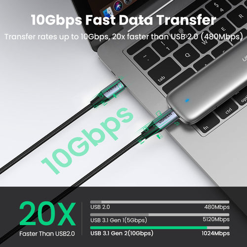 Ugreen US355 240W & 10Gbps USB-C 3.1 M/M Gen2 5A Cable with Braided 1m (Black)