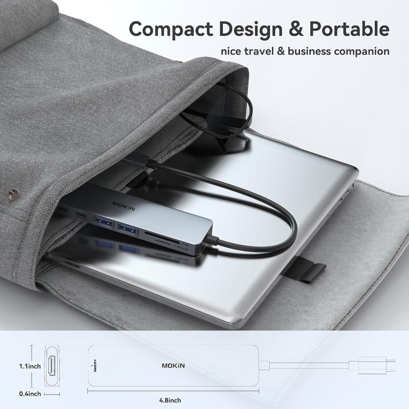 Mokin MOUC0119 7-In-1 USB-C to HDMI+USB-C3.0+2USB-A 3.0+SD/TF+PD (Grey)