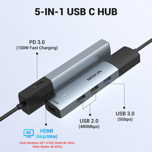 Mokin MOUC6005 5-In-1 USB-C Hub (Grey)
