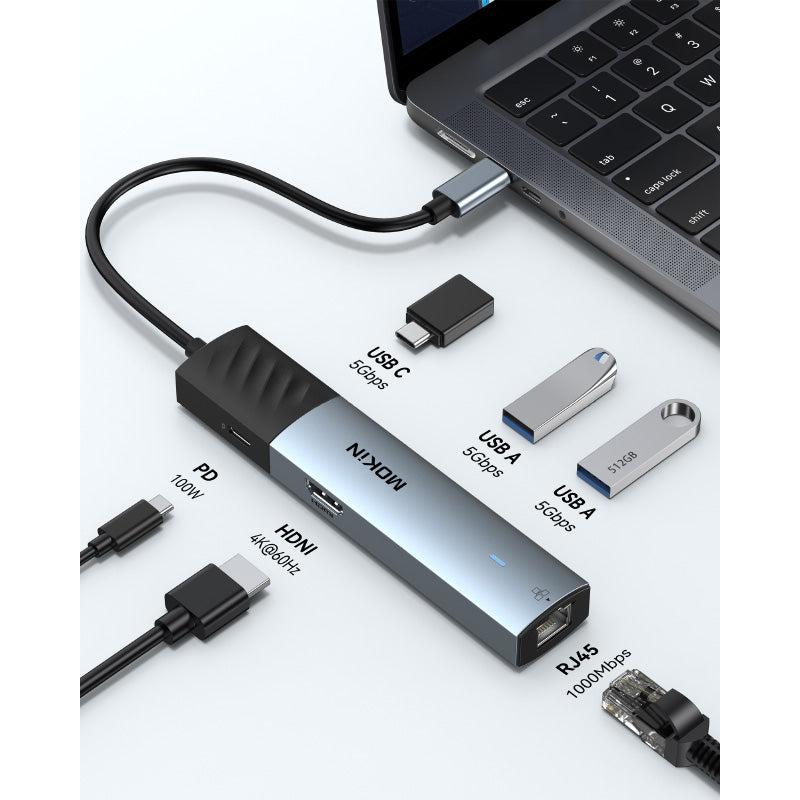 Mokin UC6003 6-In-1 USB C Hub (Grey)