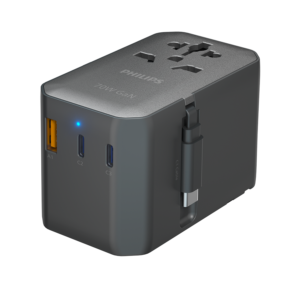 Philips CHP9004B/97 70W GaN Travel Charging Kit Retractable Cable